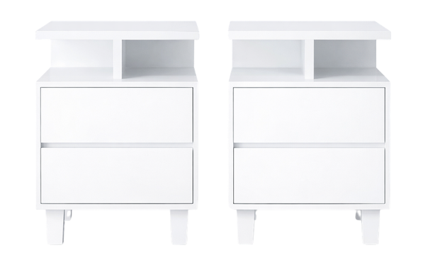 Mesa de Noche Pure White con Nicho Superior (2 Gavetas)